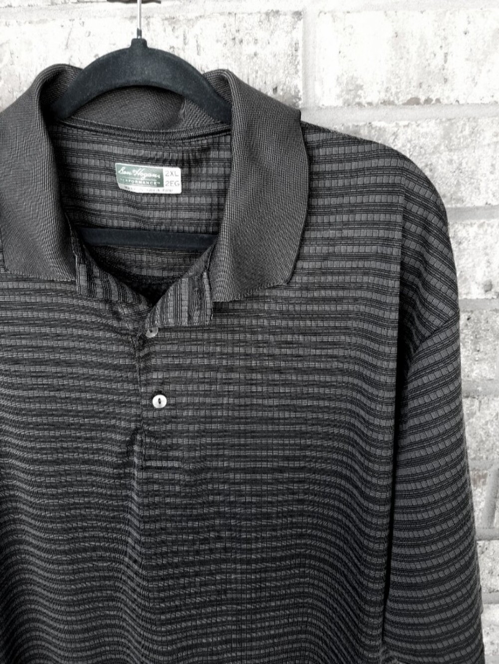 Ben Hogan GOLF Players POLO Shirt  ( Men 2XL) BLACK/ Gray Stripes